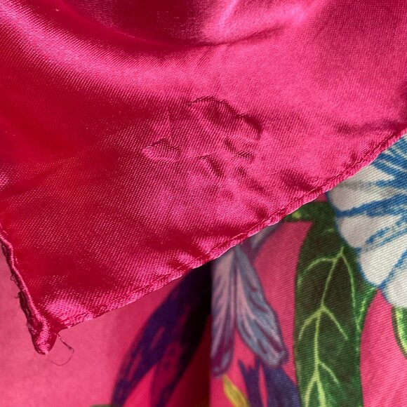 Bright Pink Floral Scarf Horses Birds Maximalist Polyester Square Vibrant Colors - Picture 10 of 13